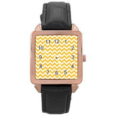 Sunny Yellow And White Zigzag Pattern Rose Gold Leather Watch 