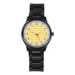 Sunny Yellow And White Zigzag Pattern Sport Metal Watch (Black)