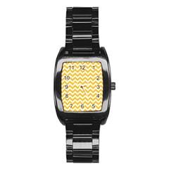 Sunny Yellow And White Zigzag Pattern Stainless Steel Barrel Watch