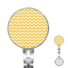 Sunny Yellow And White Zigzag Pattern Stainless Steel Nurses Watch