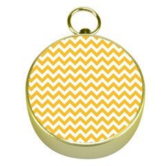 Sunny Yellow And White Zigzag Pattern Gold Compass