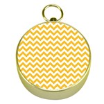 Sunny Yellow And White Zigzag Pattern Gold Compass Front