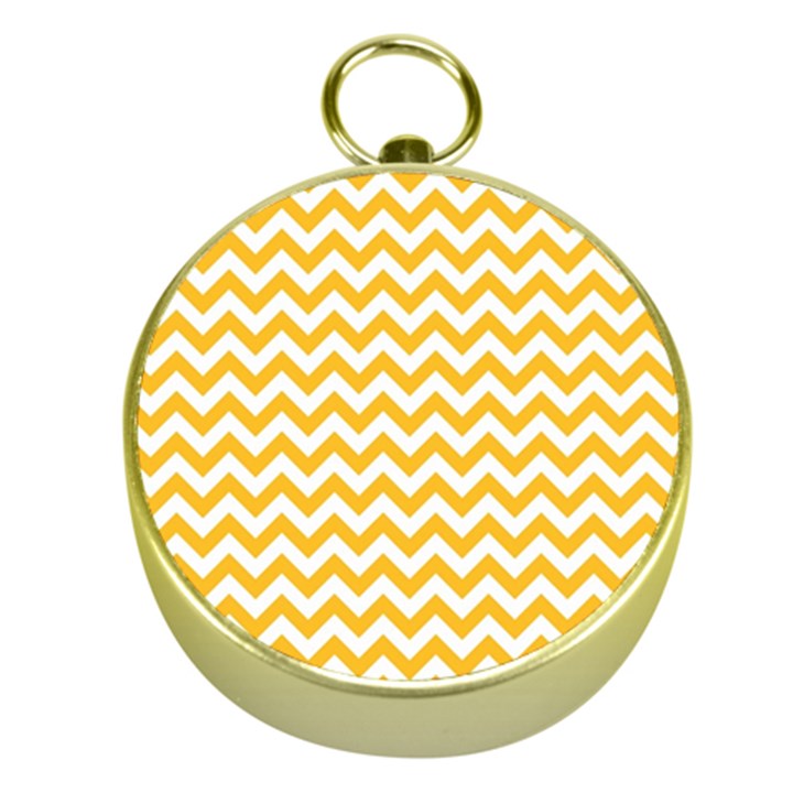 Sunny Yellow And White Zigzag Pattern Gold Compass