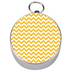 Sunny Yellow And White Zigzag Pattern Silver Compass