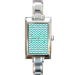 Turquoise And White Zigzag Pattern Rectangular Italian Charm Watch