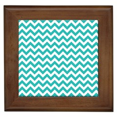 Turquoise And White Zigzag Pattern Framed Ceramic Tile by Zandiepants