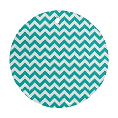 Turquoise And White Zigzag Pattern Round Ornament by Zandiepants