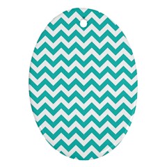 Turquoise And White Zigzag Pattern Oval Ornament by Zandiepants