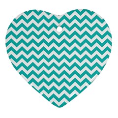 Turquoise And White Zigzag Pattern Heart Ornament by Zandiepants