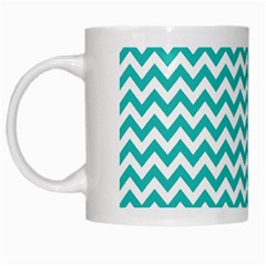 Turquoise And White Zigzag Pattern White Coffee Mug by Zandiepants