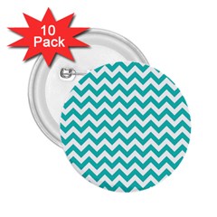 Turquoise And White Zigzag Pattern 2 25  Button (10 Pack)