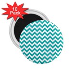 Turquoise And White Zigzag Pattern 2.25  Button Magnet (10 pack) Front