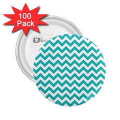 Turquoise And White Zigzag Pattern 2 25  Button (100 Pack)