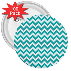 Turquoise And White Zigzag Pattern 3  Button (100 Pack)