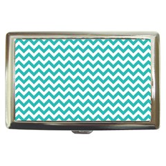 Turquoise And White Zigzag Pattern Cigarette Money Case by Zandiepants