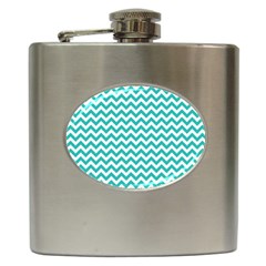 Turquoise And White Zigzag Pattern Hip Flask by Zandiepants