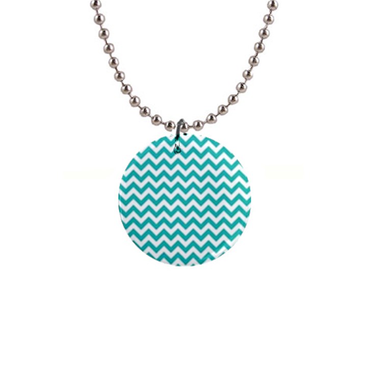 Turquoise And White Zigzag Pattern Button Necklace