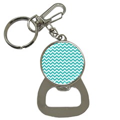 Turquoise And White Zigzag Pattern Bottle Opener Key Chain by Zandiepants