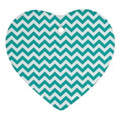 Turquoise And White Zigzag Pattern Heart Ornament (two Sides) by Zandiepants