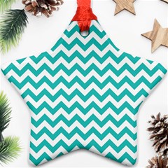 Turquoise And White Zigzag Pattern Star Ornament (two Sides) by Zandiepants