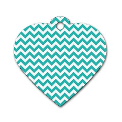 Turquoise And White Zigzag Pattern Dog Tag Heart (two Sided)