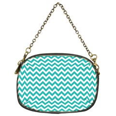 Turquoise And White Zigzag Pattern Chain Purse (one Side) by Zandiepants