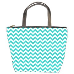 Turquoise And White Zigzag Pattern Bucket Handbag by Zandiepants