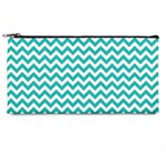 Turquoise And White Zigzag Pattern Pencil Case Front