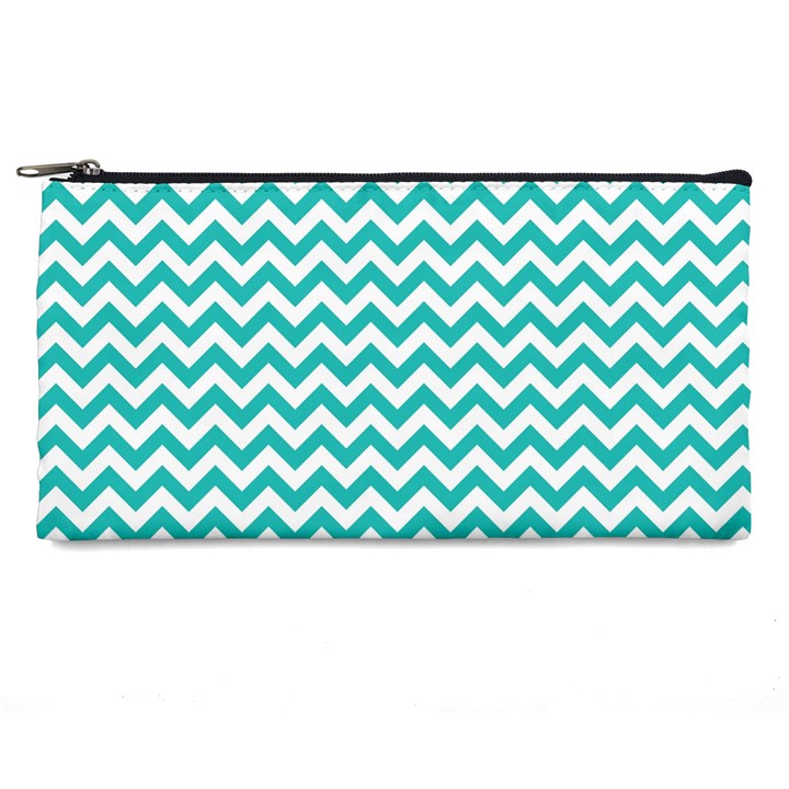 Turquoise And White Zigzag Pattern Pencil Case