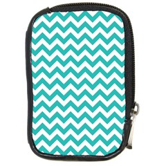 Turquoise And White Zigzag Pattern Compact Camera Leather Case by Zandiepants