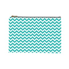 Turquoise And White Zigzag Pattern Cosmetic Bag (large) by Zandiepants