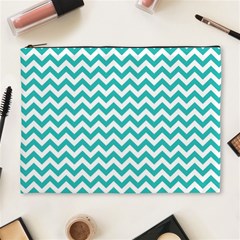 Turquoise And White Zigzag Pattern Cosmetic Bag (xl) by Zandiepants