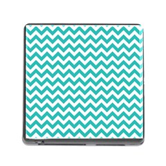 Turquoise And White Zigzag Pattern Memory Card Reader With Storage (square)