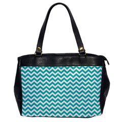 Turquoise And White Zigzag Pattern Oversize Office Handbag (one Side) by Zandiepants