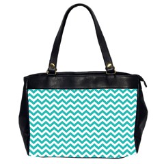 Turquoise And White Zigzag Pattern Oversize Office Handbag (two Sides) by Zandiepants