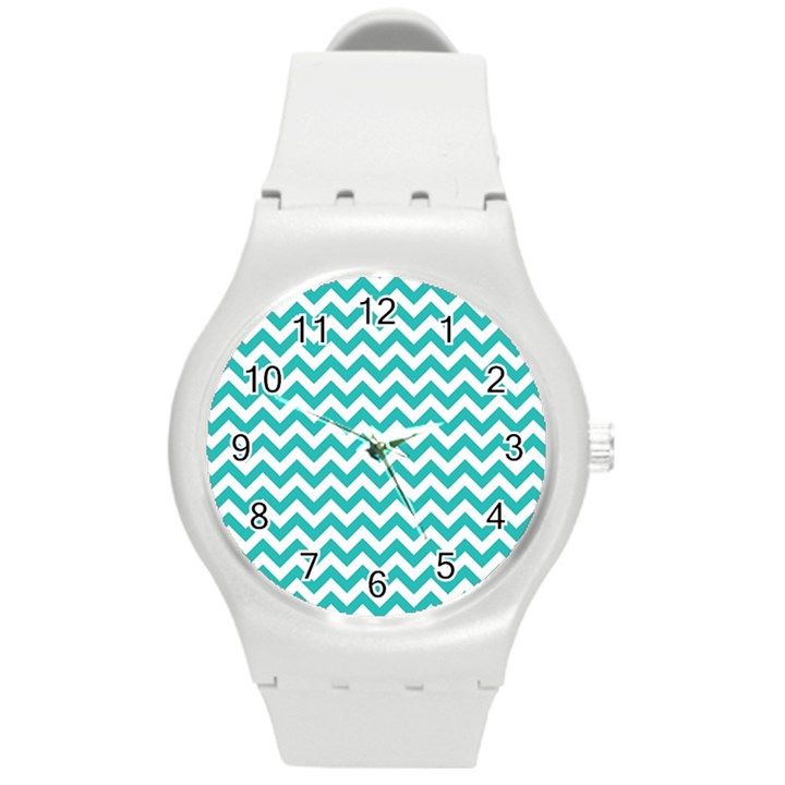 Turquoise And White Zigzag Pattern Plastic Sport Watch (Medium)