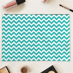 Turquoise And White Zigzag Pattern Cosmetic Bag (xxl) by Zandiepants