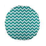 Turquoise And White Zigzag Pattern 15  Premium Round Cushion  Front