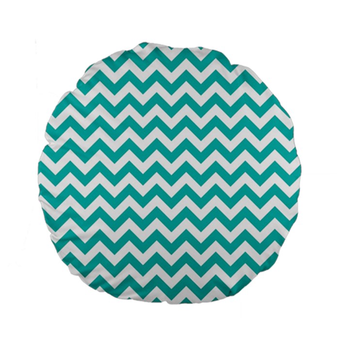 Turquoise And White Zigzag Pattern 15  Premium Round Cushion 