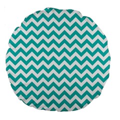 Turquoise And White Zigzag Pattern 18  Premium Round Cushion  by Zandiepants