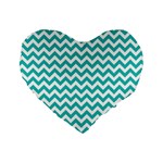 Turquoise And White Zigzag Pattern 16  Premium Heart Shape Cushion  Front