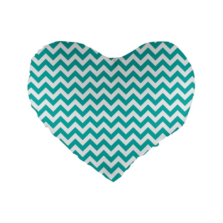 Turquoise And White Zigzag Pattern 16  Premium Heart Shape Cushion 