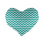 Turquoise And White Zigzag Pattern 16  Premium Heart Shape Cushion  Back