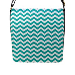 Turquoise And White Zigzag Pattern Flap Closure Messenger Bag (large) by Zandiepants