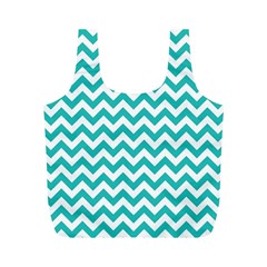 Turquoise And White Zigzag Pattern Reusable Bag (m) by Zandiepants