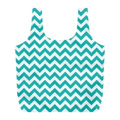 Turquoise And White Zigzag Pattern Reusable Bag (l) by Zandiepants