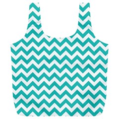 Turquoise And White Zigzag Pattern Reusable Bag (xl) by Zandiepants