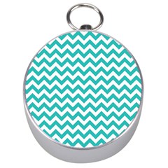 Turquoise And White Zigzag Pattern Silver Compass