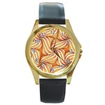 Sunny Organic Pinwheel Round Leather Watch (Gold Rim)  Front