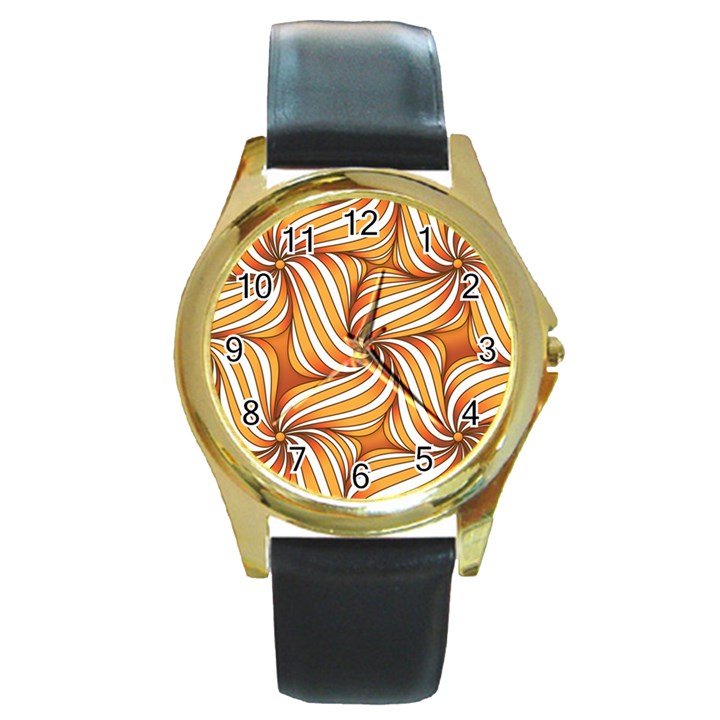 Sunny Organic Pinwheel Round Leather Watch (Gold Rim) 